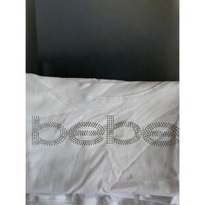 Bebe Y2K bling logo women's t-shirt white Size Large Bling Mcbling Scoopneck